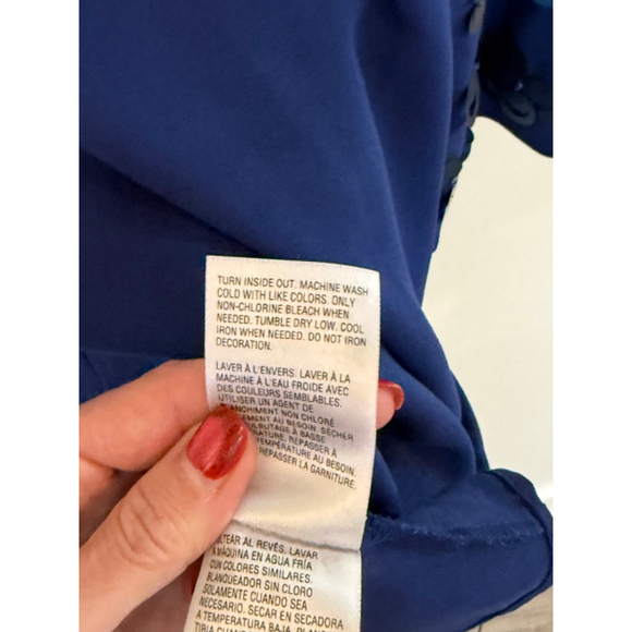 Alfani Blue Embellished Sleeve Blouse XL 3/4 Sleeve Dressy Top - Picture 7 of 8